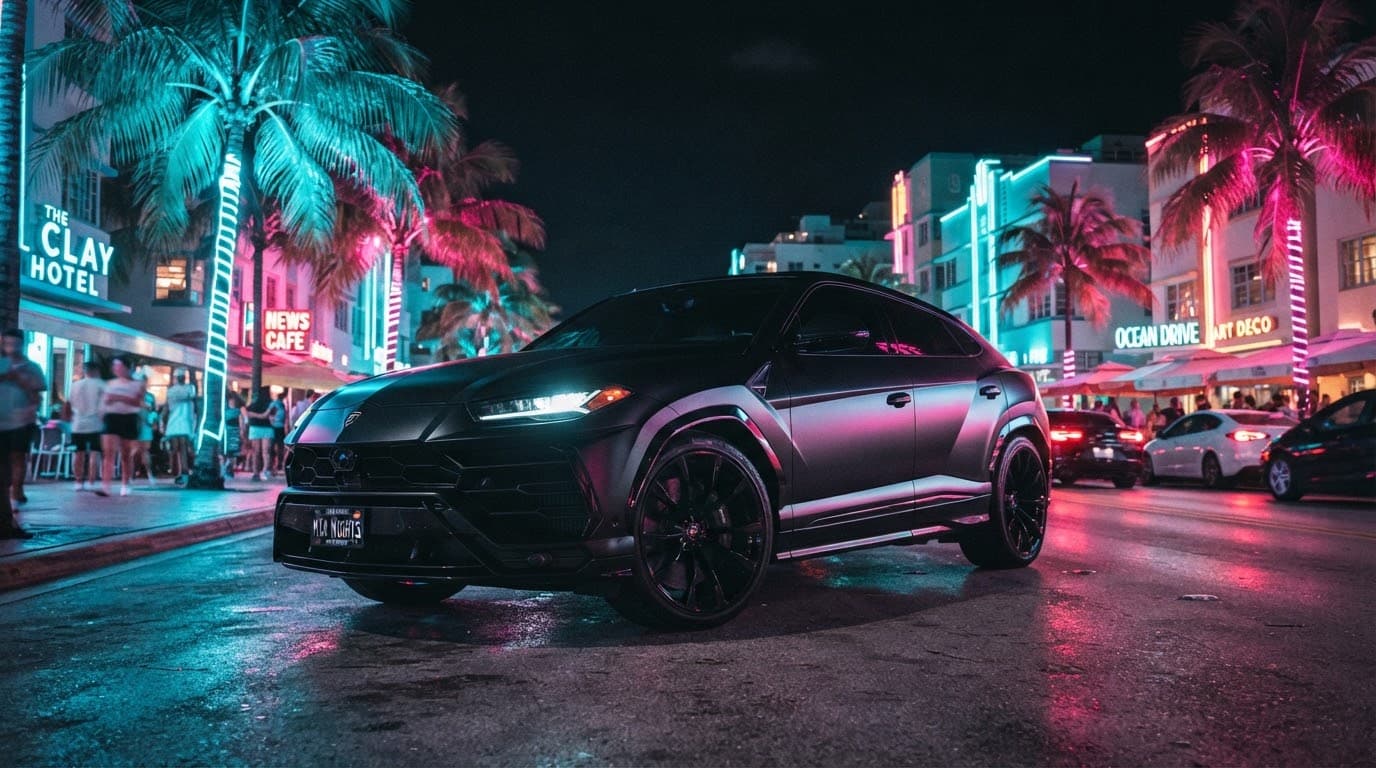 A luxury convertible on the Southwest Florida coast at sunset